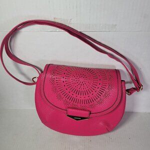 Liz Claiborne Pink Faux Leather Laser-Cut Design Crossbody Bag